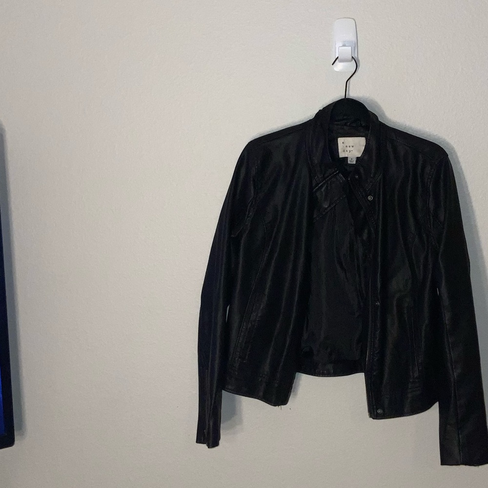 ~a new day~ Black Faux Leather Jacket Size Medium